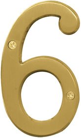 Hy-Ko Prestige Series BR-43BB/6 House Number, Character: 6, 4 in H Character, Brass Character, Brass